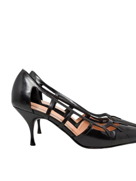 Prada Vintage Cutout Lattice Bondage Pointed Toe Kitten Heel Pump Brown 38.5 | 8 - Picture 5 of 12